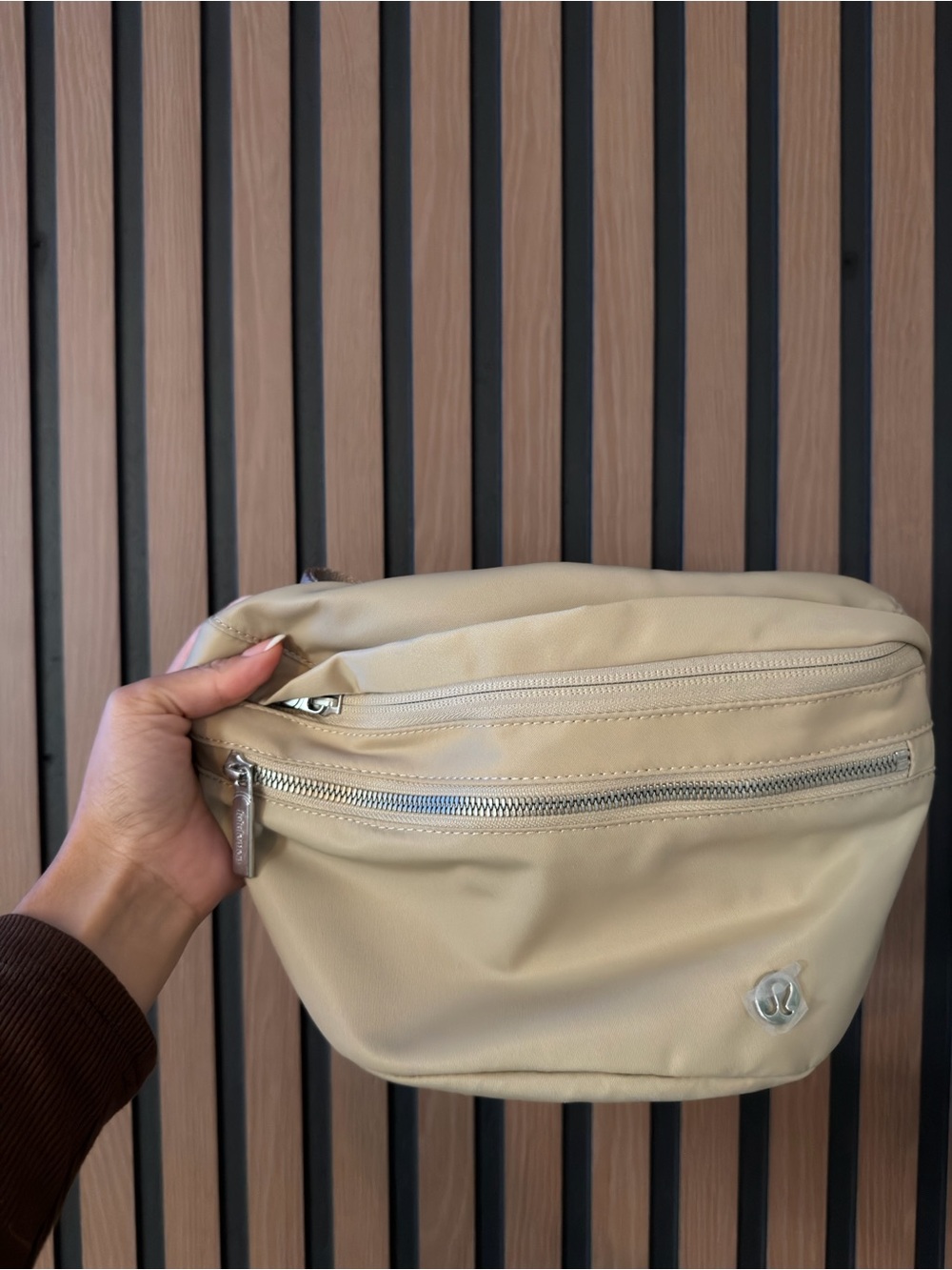 lululemon athletica Beige Belt Bag with Silver Hardware